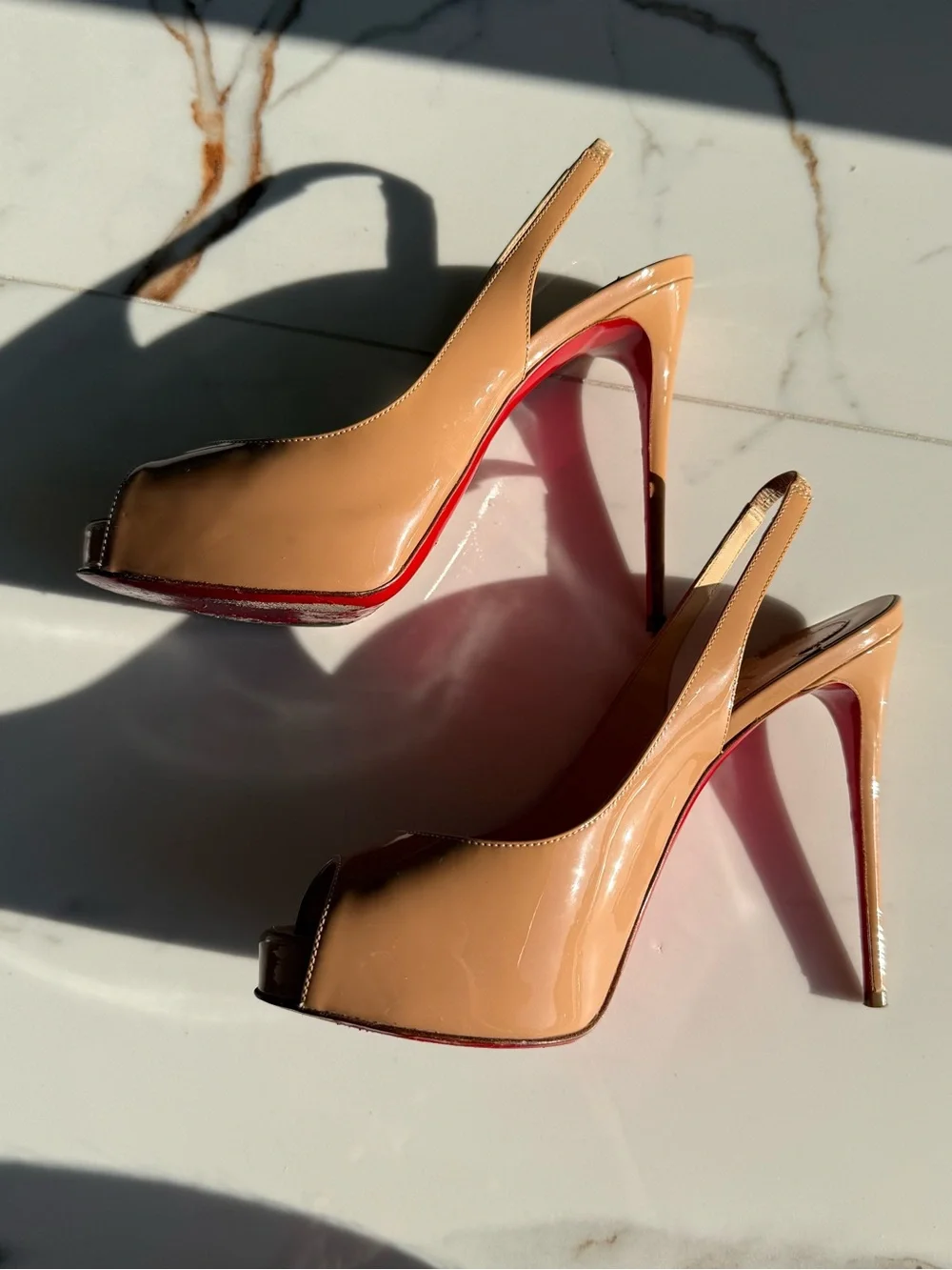Christian Louboutin Prive 120 Nude Patent Leather Sling